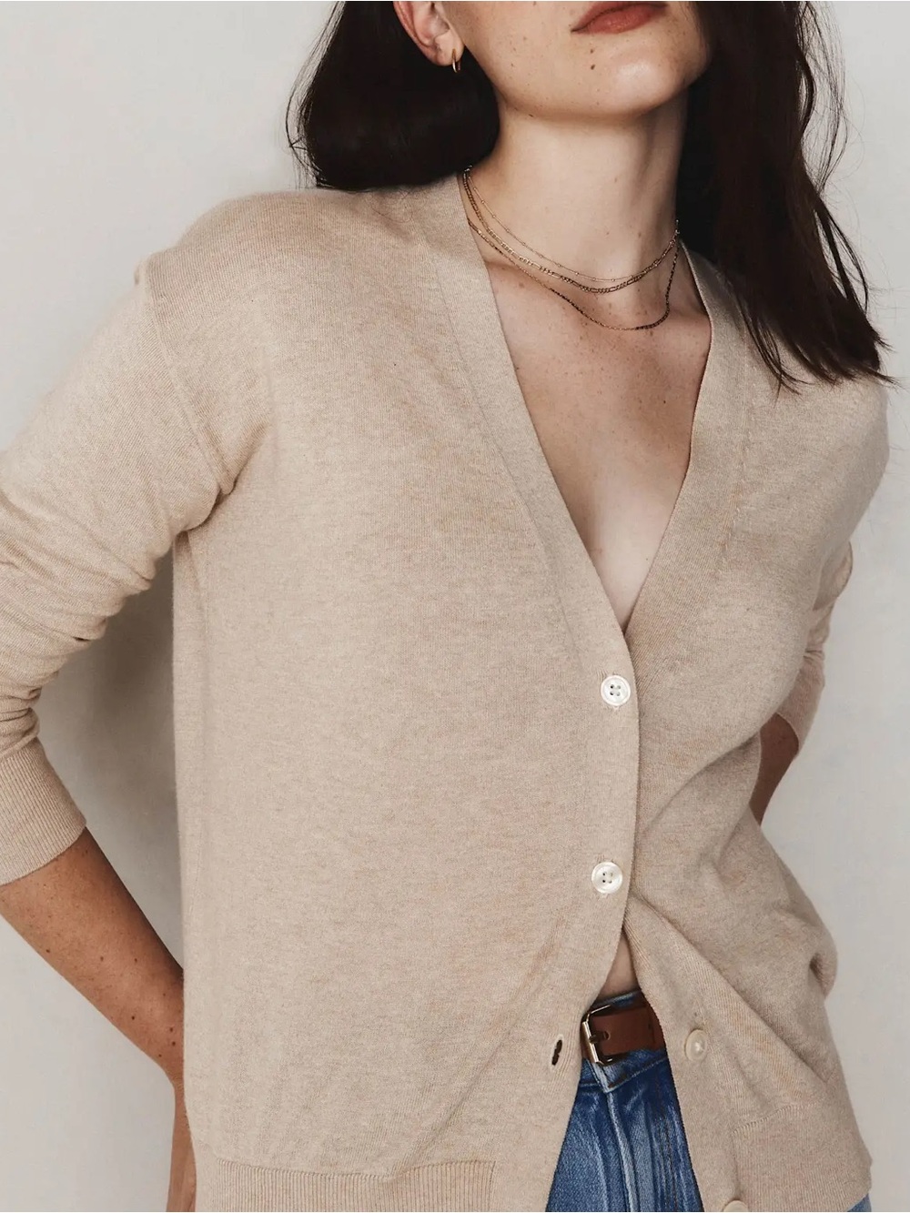 Quince Lightweight Cotton Cashmere Cardigan Heather Oatmeal